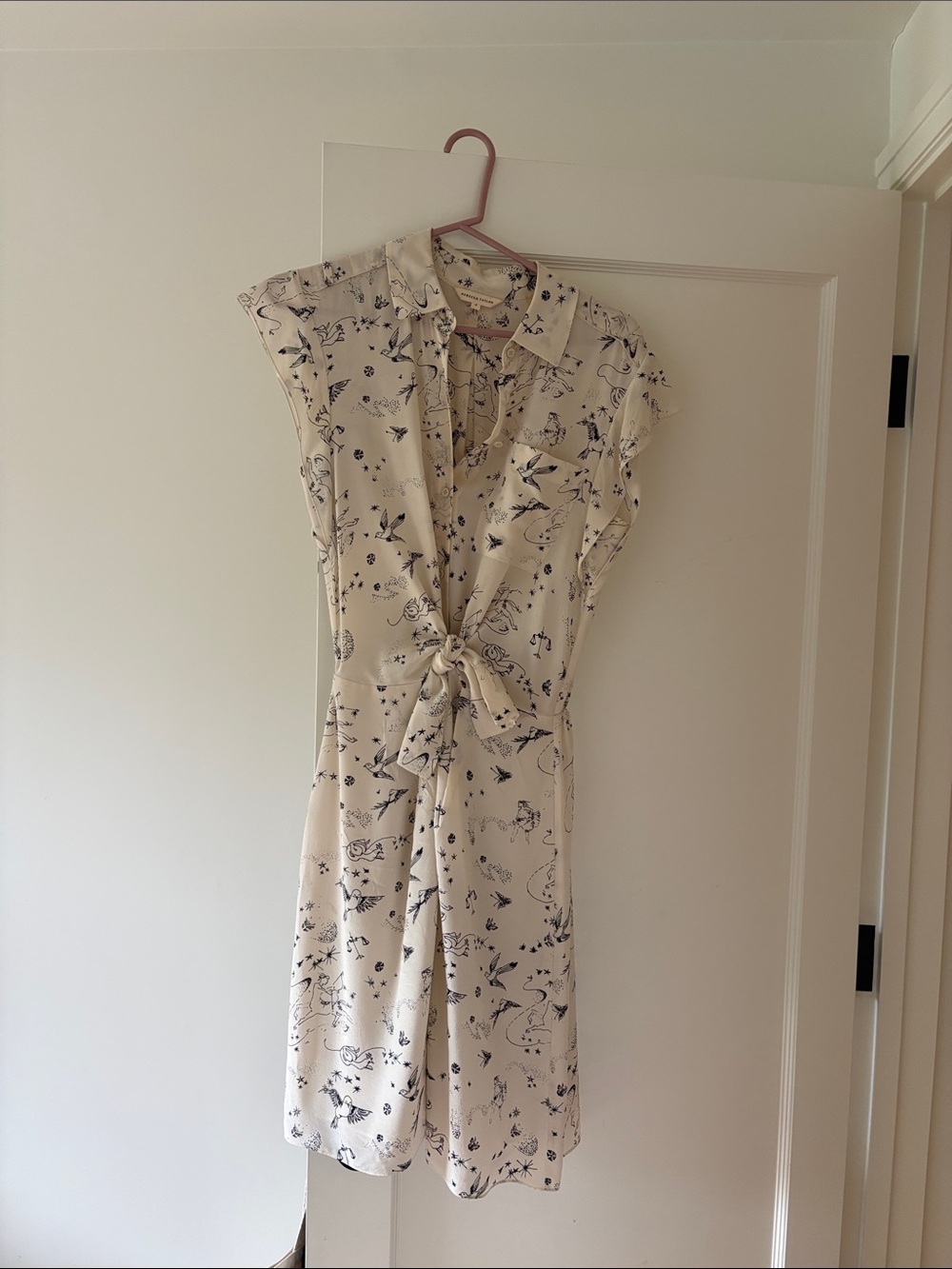 Rebecca Taylor Cream Blouson Shirt with Black Botanical Sketches